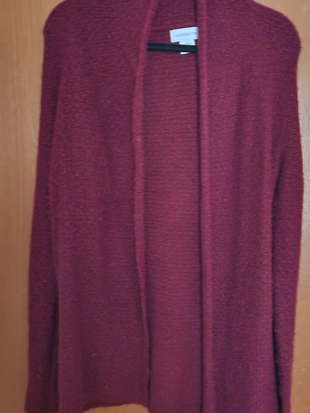 Liz Claiborne Stylish Open-Front Long Cardigan in Deep Burgundy Size S